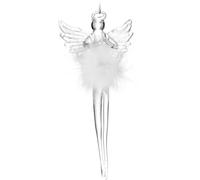 BRUBAKER Angelito para Árbol de Navidad de Cristal - Ángel Guardián Transparente con Vestido de Plumas - Decoración Navideña Festiva - Bola de Navidad Decorativa para Colgar - 12 cm
