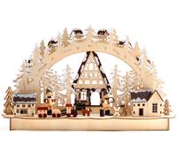 BRUBAKER 3D Puente de Vela de Madera de Navidad Luz Arco - Paisaje de Invierno con Trabajadores - Iluminación LED - Natural - 43,5 x 26,8 x 10,1 cm - Pintado a Mano