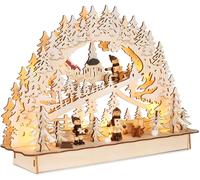 BRUBAKER Arco de Velas 3D - Paseo en Trineo por el Bosque - Luces de Navidad LED de Madera Natural - 22 x 32 x 9 cm - Decoración Navideña Pintada a Mano para Mesa y Alféizar de Ventana