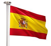 BRUBAKER Asta de Bandera con Bandera de España y Luz Solar - 90 x 150 cm Bandera Grande España - 4 m Mástil de Aluminio - Lámpara de Energía Solar con 26 LED - Kit para Decoración Exterior
