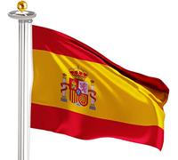 BRUBAKER Asta de Bandera con Bandera de España y Luz Solar y Punta de Bola Oro - 90 x 150 cm Bandera España - 4 m Mástil de Aluminio - Lámpara de Energía Solar - Resistente a la Intemperie