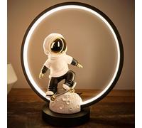 BRUBAKER Astronauta Monopatín en la Luna - Lámpara de Sobremesa de 33 cm con Anillo LED - Lámpara de Cabecera Monopatín Espacial con Iluminación Indirecta y Enchufe USB-C - Pintada a Mano