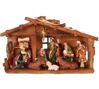 BRUBAKER Belén de 40 cm con figuras pintadas a mano de Jesús, María, José y los reyes en el establo bajo la estrella, decoración de mesa de polirresina