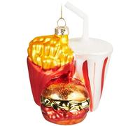 BRUBAKER Bola de Navidad de Menú de Comida Rápida de Vidrio - Hamburguesas Fritas y Refrescos - Decoración del Árbol de Navidad Divertida - Pintada a Mano y Soplada a Boca