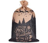 BRUBAKER Bolsa de Navidad La Época Más Maravillosa del Año - 80 cm Bolsa de Regalo - Bolsa de Papá Noel Bolsa de Yute con Cordón para Envolver Regalos - Papá Noel con Trineo