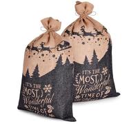 BRUBAKER Bolsa de Navidad La Época Más Maravillosa del Año - 80 cm Bolsa de Regalo - Bolsa de Papá Noel Bolsa de Yute con Cordón para Envolver Regalos - Papá Noel con Trineo - 2 piezas