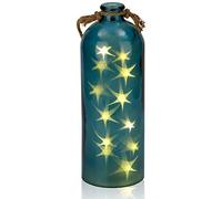 BRUBAKER Botella luminosa con 10 estrellas LED - para colgar - 11 x 31,5 cm - azul