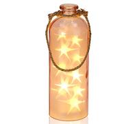 BRUBAKER Botella luminosa con 10 estrellas LED - para colgar - 11 x 31,5 cm - rosa