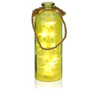 BRUBAKER Botella luminosa con 10 estrellas LED - para colgar - 11 x 31,5 cm - verde