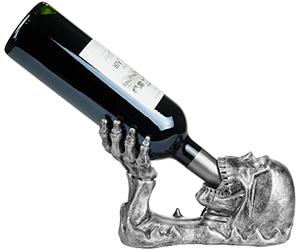 BRUBAKER Calavera para Botellas de Vino - Calavera para Beber con Mano de Esqueleto Plateada - Soporte para Botellas Figurilla Pintada a Mano Accesorios para el Vino - Regalo para el Vino