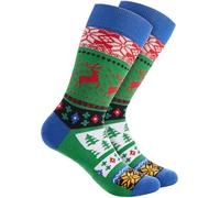 BRUBAKER Calcetines de Navidad para Hombres y Mujeres - Motivo Navideño Reno Verde - Calcetines de Algodón Navidad - Talla 41-45