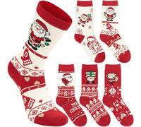 BRUBAKER Calcetines Navideños - 5 Pares Invierno Algodón Suave y Cálido - Conjunto de Medias con Papá Noel & Copos Nieve Patrón Noruega - Ideal para Mujeres y Niñas - Rojo y Blanco - Talla 36-41