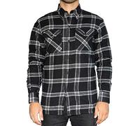 BRUBAKER Camisa de protección para Moto - Forro Interior Aramida y Bolsillos para Protectores - Estilo Lumberjack - Cuadros Negro-Banco - XL
