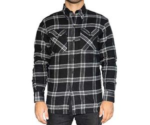 BRUBAKER Camisa de protección para Moto - Forro Interior Aramida y Bolsillos para Protectores - Estilo Lumberjack - Cuadros Negro-Banco - XL