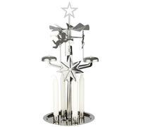 BRUBAKER Carillón de Metal - Carrusel Portavelas con Ángeles Incl. 4 Velas - Pirámide de Mesa Giratoria - Pirámide Portavelas para Navidad - Pirámide de Navidad Plateada