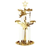 BRUBAKER Carillón de Metal - Carrusel Portavelas con Ángeles Incl. 4 Velas - Pirámide de Mesa Giratoria - Pirámide Portavelas para Navidad - Pirámide de Navidad Dorada