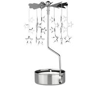 BRUBAKER Carrusel Plateado de Candelitas de Navidad - Carrusel de Farolillos de Metal de 28 cm - Portacandelitas Giratorio con Estrellas para Candelitas - Decoración Navideña de Mesa