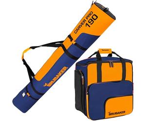 BRUBAKER Carver Pro - Juego de bolsas para botas de esquí y saco de esquí para 1 par de esquís de 190 cm, bastones, zapatos y casco, acolchado, resistente y robusto, color azul y naranja