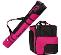 BRUBAKER Carver Pro - Juego de funda para esquís y botas de esquí para 1 par de esquís de 170 cm o 190 cm + bastones + zapatos + casco, juego de mochila para esquiadores, color negro y rosa