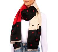 BRUBAKER Cashmirillo Bufanda de Mujer con Estampado de Corazón - 70 x 200 cm - Cálida, Acogedora y Oversize - Bufanda de Lana para Otoño e Invierno - Tacto Suave de Cachemira - Rojo, Negro y Beige