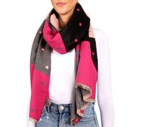 BRUBAKER Cashmirillo Bufanda de Mujer con Estampado de Corazón - 70 x 200 cm - Cálida, Acogedora y Oversize - Bufanda de Lana para Otoño e Invierno - Tacto Suave de Cachemira - Pink, Negro y Rosa