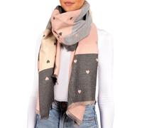 BRUBAKER Cashmirillo Bufanda de Mujer con Estampado de Corazón - 70 x 200 cm - Cálida, Acogedora y Oversize - Bufanda de Lana para Otoño e Invierno - Tacto Suave de Cachemira - Rosa, Gris y Beige