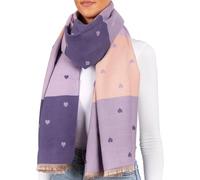 BRUBAKER Cashmirillo Bufanda de Mujer con Estampado de Corazón - 70 x 200 cm - Cálida, Acogedora y Oversize - Bufanda de Lana para Otoño e Invierno - Tacto Suave de Cachemira - Morado, Lila y Rosa
