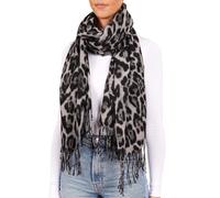 BRUBAKER Cashmirillo Bufanda de Mujer con Estampado de Leopardo - 70 x 200 cm - Cálida, Acogedora y Oversize - Bufanda de Lana Leo para Otoño e Invierno con un Suave Tacto de Cachemira - Gris Negro