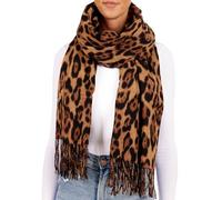 BRUBAKER Cashmirillo Bufanda de Mujer con Estampado de Leopardo - 70 x 200 cm - Cálida, Acogedora y Oversize - Bufanda de Lana Leo para Otoño e Invierno con un Suave Tacto de Cachemira - Marrón Negro