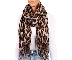 BRUBAKER Cashmirillo Bufanda de Mujer con Estampado de Leopardo - 70 x 200 cm - Cálida, Acogedora y Oversize - Bufanda de Lana Leo para Otoño e Invierno con un Suave Tacto de Cachemira - Beis Negro