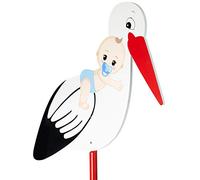 BRUBAKER Cigüeña de Madera Grande con Bebé Azul - Cigüeña con Sonajero para Pegar por Dentro y por Fuera - Cigüeña de Nacimiento para Niños - 100 cm Grande