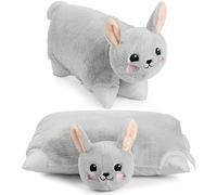 BRUBAKER Cojín de Peluche Conejito - 2 en 1 Peluche y Cojín de Peluche - Conejito de Peluche 40 x 30 cm - Cojín de Peluche para Niños Plegable con Velcro - Cojín Animal Conejito Peluche - Gris