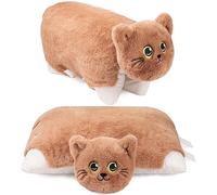 BRUBAKER Cojín Peluche - 2 en 1, Peluche y Cojín Mullido - 40 x 30 cm Infantil con Cremallera y Cierre - Forma de Animal - Gato - Marrón