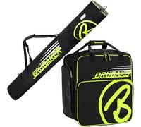 BRUBAKER Combi Set Carver Champion - Funda de esquí y Funda de Bota de esquí para 1 par de esquís + Bastones + Botas + Casco - Negro/Amarillo neón - 190 cm