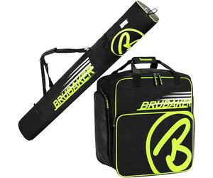 BRUBAKER Combi Set Carver Champion - Funda de esquí y Funda de Bota de esquí para 1 par de esquís + Bastones + Botas + Casco - Negro/Amarillo neón - 190 cm