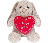 BRUBAKER Conejito de Peluche con Corazón Rojo y Orejas Flexibles - Te Quiero - Regalo de Conejo de Peluche de 28 cm - Conejito de Peluche - Juguete de Peluche Gris Marrón