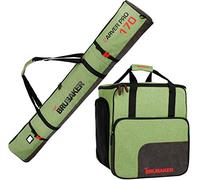BRUBAKER Conjunto Carver Performance - Bolsa para Botas y Casco de ski Junto para 1 par de esquís + Bastones + Botas + Casco - Verde Negro -170 cm