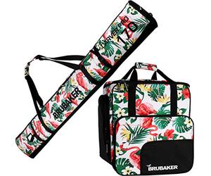 BRUBAKER Conjunto CarverSpotlight - Bolsa para Botas y Casco de ski Junto para 1 par de esquís + Bastones + Botas + Casco - Flamingos - 170 cm