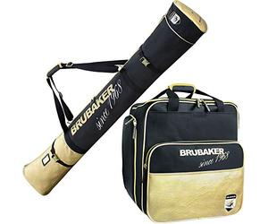 BRUBAKER Conjunto 'St. Moritz' - Bolsa para Botas y Casco de ski Junto + Bolsa para un par de Ski - Negro/Dorado - 190 cm