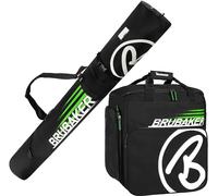 BRUBAKER Conjunto 'Super Champion' Bolsa para Botas y Casco de ski Junto a 'Carver Champion' Bolsa para un par de Ski - Negro/Verde - 170 cms.