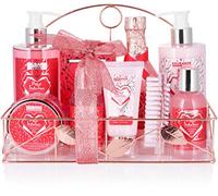 BRUBAKER Cosméticos Set de Regalo Champán Frambuesa de 10 Piezas - Set para el Cuidado del Baño y el Cuerpo - en Estante de Metal Oro Rosado