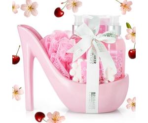 BRUBAKER Cosmetics Lujoso Beautyset Flor de Cerezo - Set de Baño y Ducha de 6 Piezas - Set de Regalo en Cerámica de Color Rosa