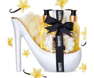 BRUBAKER Cosmetics Luxury Vanilla Spa Beautyset - Set de Baño y Ducha de 6 Piezas - Set de Regalo en Estilete de Cerámica de Oro Blanco