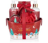 BRUBAKER Cosmetics Set de Baño y Ducha Fragancia de Bayas de Invierno - Set de Regalo de 6 Piezas en Bañera Metálica Decorativa Navidad - Set de Navidad para Mujeres y Hombres