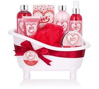 BRUBAKER Cosmetics Set de baño y ducha Love - Flor de cerezo - Set de regalo de 8 piezas en una bañera decorativa
