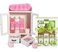 BRUBAKER Cosmetics Set de Cuidado 2 en 1 - Grande 15 piezas Kit de Bienestar - Set de Ducha y Baño para Mujer - Regalo de Belleza con Gabinete de Madera Deco - Aloe Vera