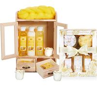 BRUBAKER Cosmetics Set de Cuidado 2 en 1 - Grande 15 piezas Kit de Bienestar - Set de Ducha y Baño para Mujer - Regalo de Belleza con Gabinete de Madera Deco - Vainilla Rosa Menta