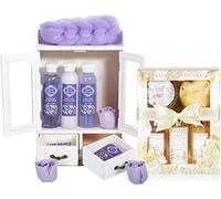 BRUBAKER Cosmetics Set de Cuidado 2 en 1 - Grande 15 piezas Kit de Bienestar - Set de Ducha y Baño para Mujer - Regalo de Belleza con Gabinete de Madera Deco - Vainilla Rosa Menta