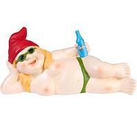BRUBAKER Enana de Jardín Mujer Desnuda Tumbada - Enana Desnuda con Cerveza y Gafas de Sol - Diversión Nudista - Decoración Resistente a la Intemperie para Jardín y Camping - 24 cm