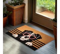 BRUBAKER Estera para Exterior e Interior - Perro con Gafas de Sol - 45 x 75 cm Que Atrapa la Suciedad de 100% Fibra de Coco - Estera Impermeable y Antideslizante para Puerta de Entrada - Marrón